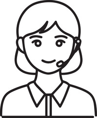 Obraz premium Hand Drawn Female Customer Service Agent Black and White Avatar Illustration in Minimal Line Art Style Design