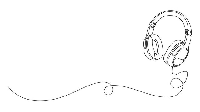animated continuous single line drawing of ever-ear stereo earphones, line art animation