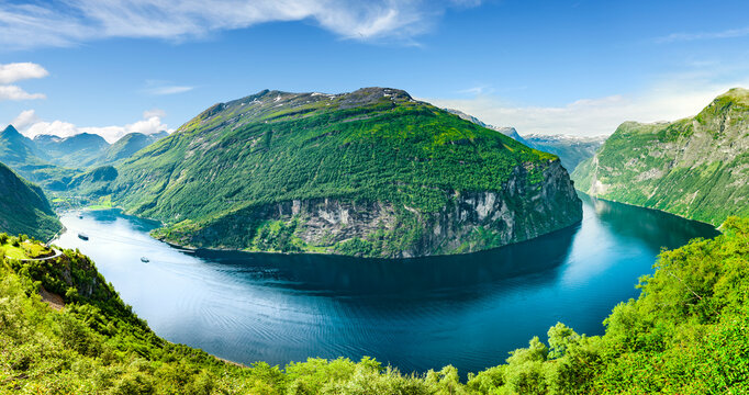 Panoramic View of Geiranger Fjord in Norway