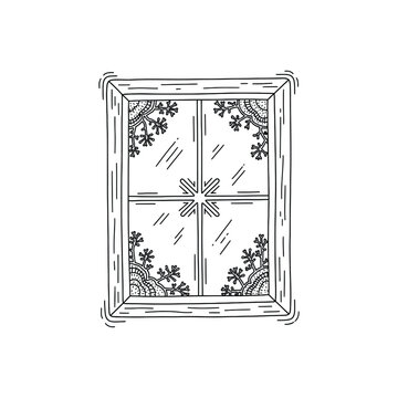 Frosted window pane with decorative frame.
