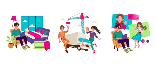 Fototapeta premium Online Collaboration and Travel Planning Vector Illustration