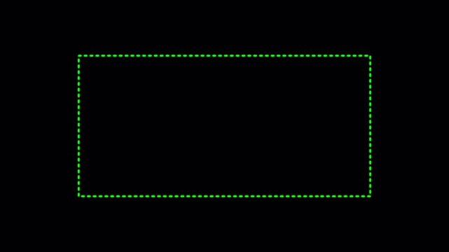 Dotted line rectangle frame animation on transparent background. Animation of a dotted line path from left to right point. border frame dotted line animation 4k video with Alpha Channel