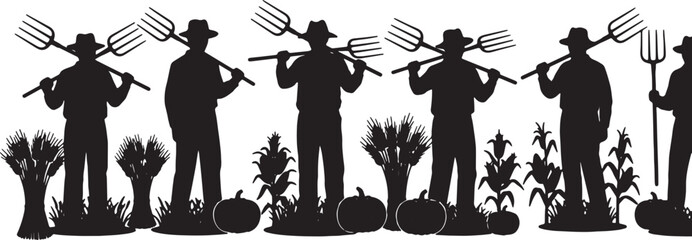 Black Solid Agriculture Farm Worker Silhouettes Set of Six on White Background © Alisha