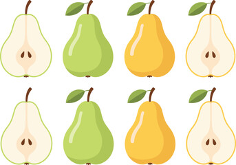 Seamless Pear Pattern Vector Illustration Featuring Green Yellow and Sliced Fruit Icons for Food Design and Decorative Concepts