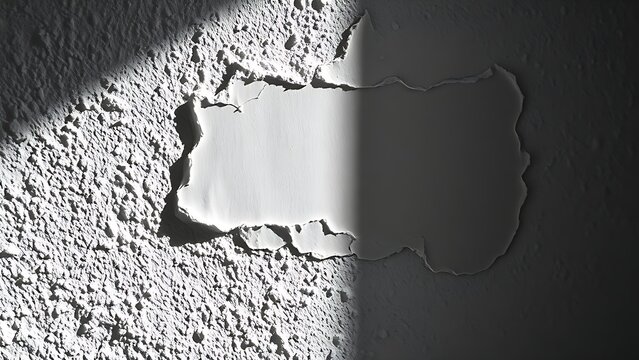 patch. Close-up of a plaster wall showing rough and smooth patches. real-estate listings, architecture portfolios, designed for real-estate listing and luxury residence showcases.