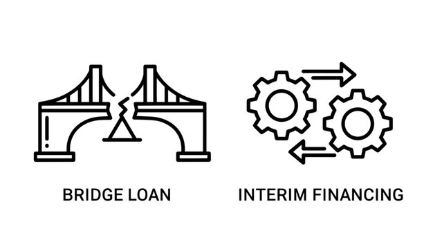 Bridge loan and interim financing icons representing temporary financiai solutions and dynamic business processes