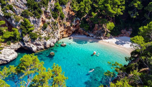 Secluded cove beach, turquoise water, summer vacation