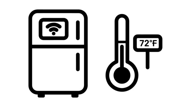 Smart wifi connected refrigerator and digitai thermometer temperature icons