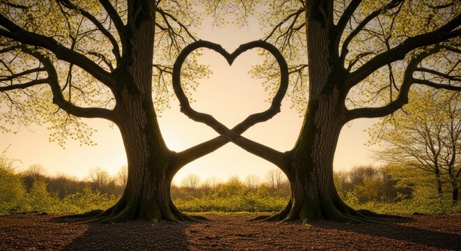 Romantic trees forming heart shape.
