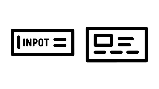 Input box icon with text and data card icon, representing information entry and user interface elements