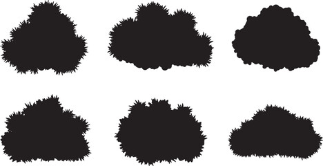Black Solid Bushy Juniper Tree Silhouettes Set of Six on White Background © Sahileditz