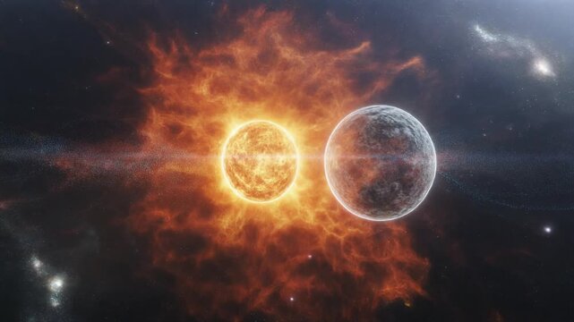 Solar Eclipse in Space Universe Scene.