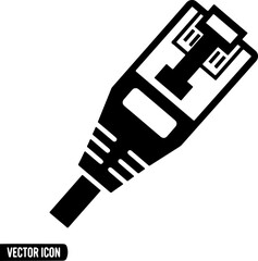 Single RJ45 ethernet cable silhouette vector illustration