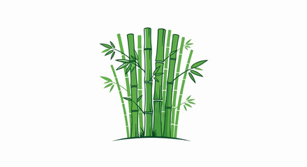 Obraz premium Vibrant green bamboo stalks with delicate leaves depicted in a stylized, hand-drawn manner