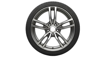 Obraz premium Single modern alloy car wheel with a high performance tire displayed on transparent background