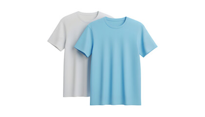Naklejka premium Blank light blue and white short-sleeve apparel mockup for design presentation; an isolated PNG on transparent background ideal for customization.