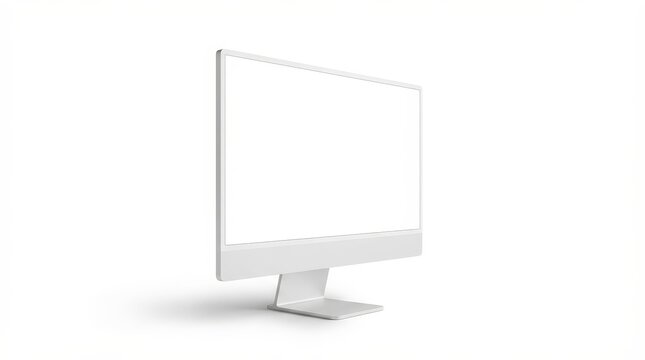 Minimal white desktop monitor angled on white background