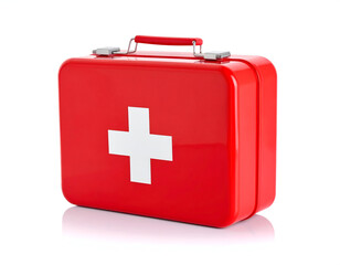 Obraz premium Bright red medical kit, white cross, preparedness