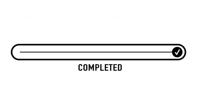 2d animation of loading bar progress completed, black and white color, minimalist interface motion graphic