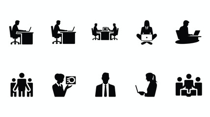 Obraz premium Bundle of office work silhouettes business icons people working teamwork and communication symbols