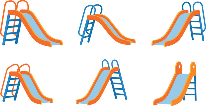 Playground Slides Collection Children Park Slide Equipment Vector Illustration Set