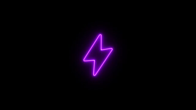 Abstract energy neon electricity lighting bolt sign icon looped animation on black background. Minimalist pink battery charging icon .
