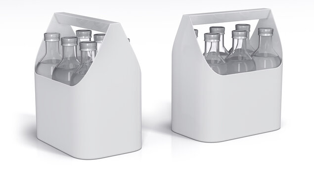 Six pack bottles plastic carrier mockup. 3d illustrations on white background