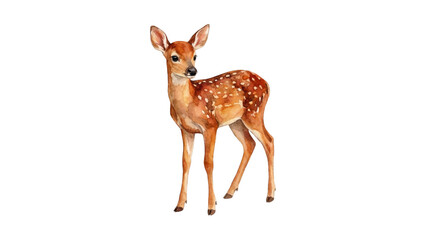 Realistic watercolor of a young spotted deer fawn looking forward