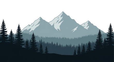 Mountain Range with Snow and Trees.