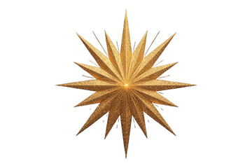 Fototapeta premium Golden sparkling christmas star ornament radiating light with glitter texture isolated on transparent background