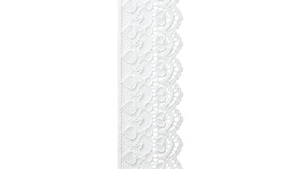 Delicate scalloped white lace border trim on a transparent background