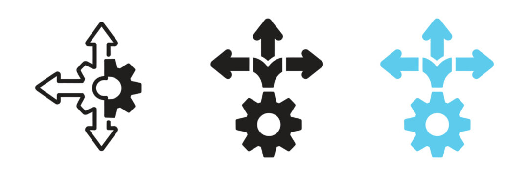 flexibility icon set, vector symbol, adaptability and agility, dynamic business strategy, workflow management.
