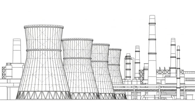 Nuclear Power Plant Cooling Towers Diagram.