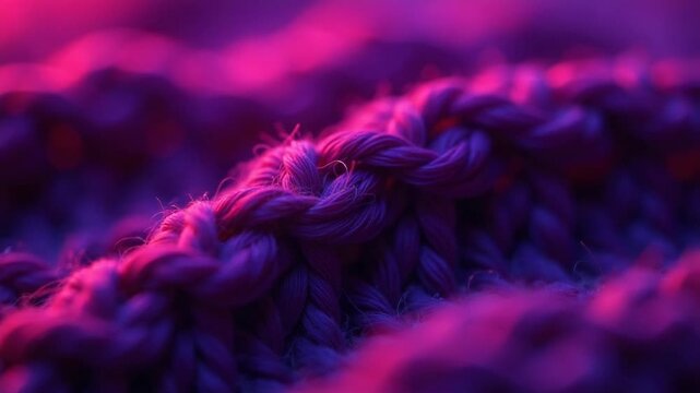 Video A close-up shot of a vibrant purple knitted blanket with intricate stitches and texture