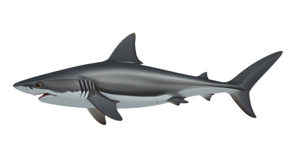 Obraz premium Realistic illustration of a predatory great white shark with sharp teeth and fins swimming in the ocean