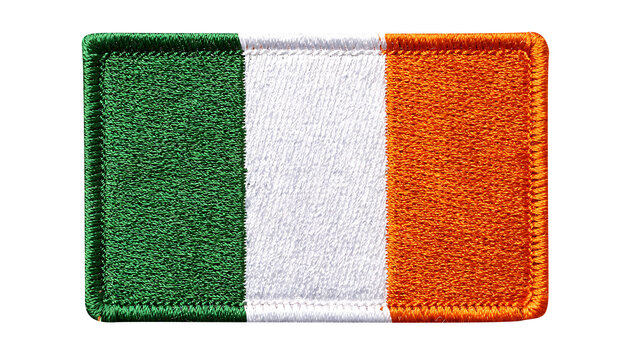 Green white and orange Ireland flag fabric texture patch close-up seamless background transparent PNG