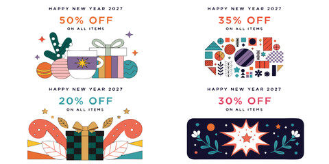 Fototapeta premium Happy New Year 2027 Sale – Up to 50% Off on All Items, Festive Discounts, Special Offers & Holiday Deals | Shop Now for the Best New Year Savings