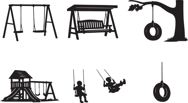  Collection of different swing silhouettes playground swing set