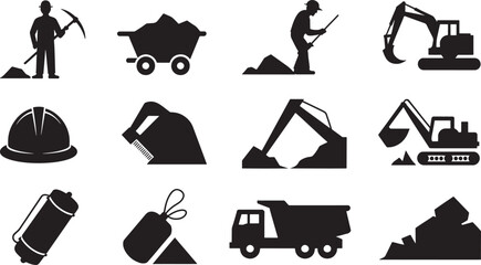 Black and white construction with workers tools and machinery © Sabbir Art Express