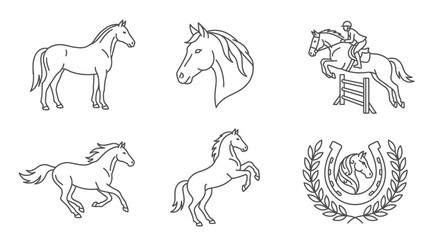 Fototapeta premium Equestrian horse vector icon set features horses and rider in action