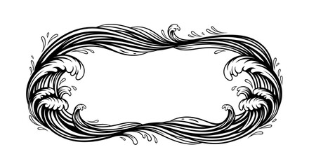 Fototapeta premium Ocean Wave Silhouette Border Frame Vector Isolated on White