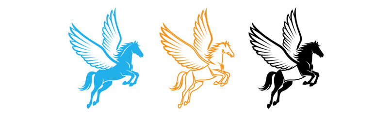 Obraz premium Winged horse silhouettes in blue orange and black