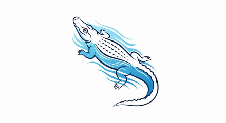 Fototapeta premium Stylized alligator swimming through blue water waves