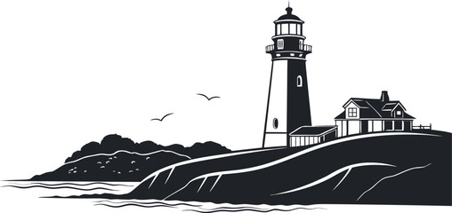  A classic lighthouse stands tall, its beacon shining brightly as a symbol of hope and direction against the backdrop of the vast sea.  © sm.vector
