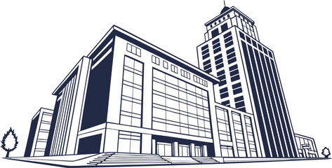  A striking architectural illustration of modern and classic buildings, featuring clean lines and a minimalist aesthetic. © sm.vector