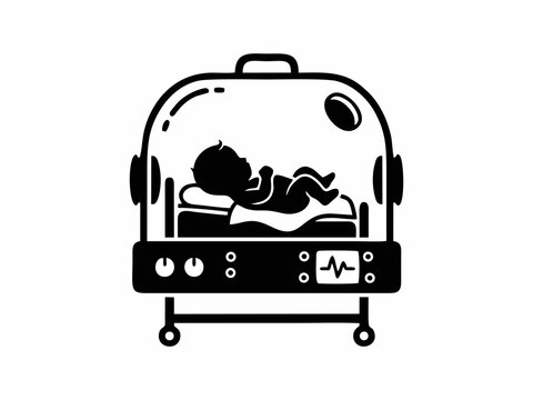 Infant baby in medical incubator icon vector illustration, neonatal intensive care unit concept