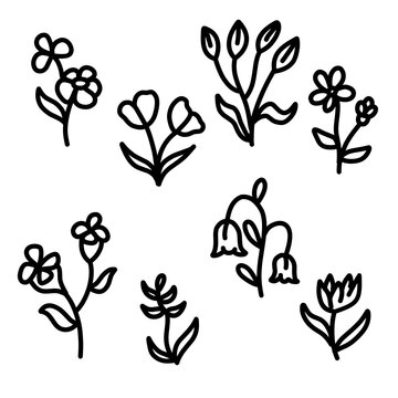 A collection of cute flower line art