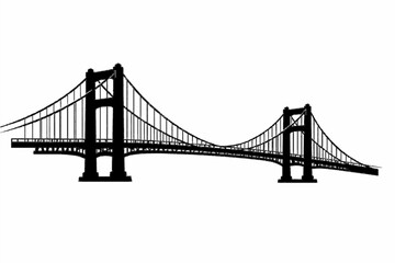 Fototapeta premium Minimalist Black Suspension Bridge Silhouette Isolated on a White Background