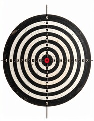 Diana de tiro con c&iacute;rculos conc&eacute;ntricos, n&uacute;meros y s&iacute;mbolos sobre fondo blanco neutro. Imagen clara y minimalista que representa precisi&oacute;n, objetivo, estrategia y &eacute;xito.