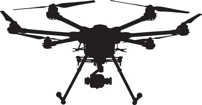Silhouette of a drone with propellers and camera
